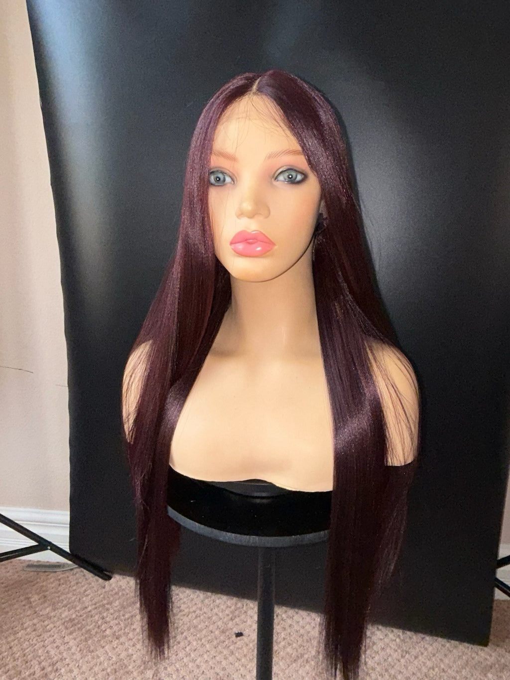 Burgundy Lace Front Wigs 28 Inch Straight Middle Part Synthetic Hair