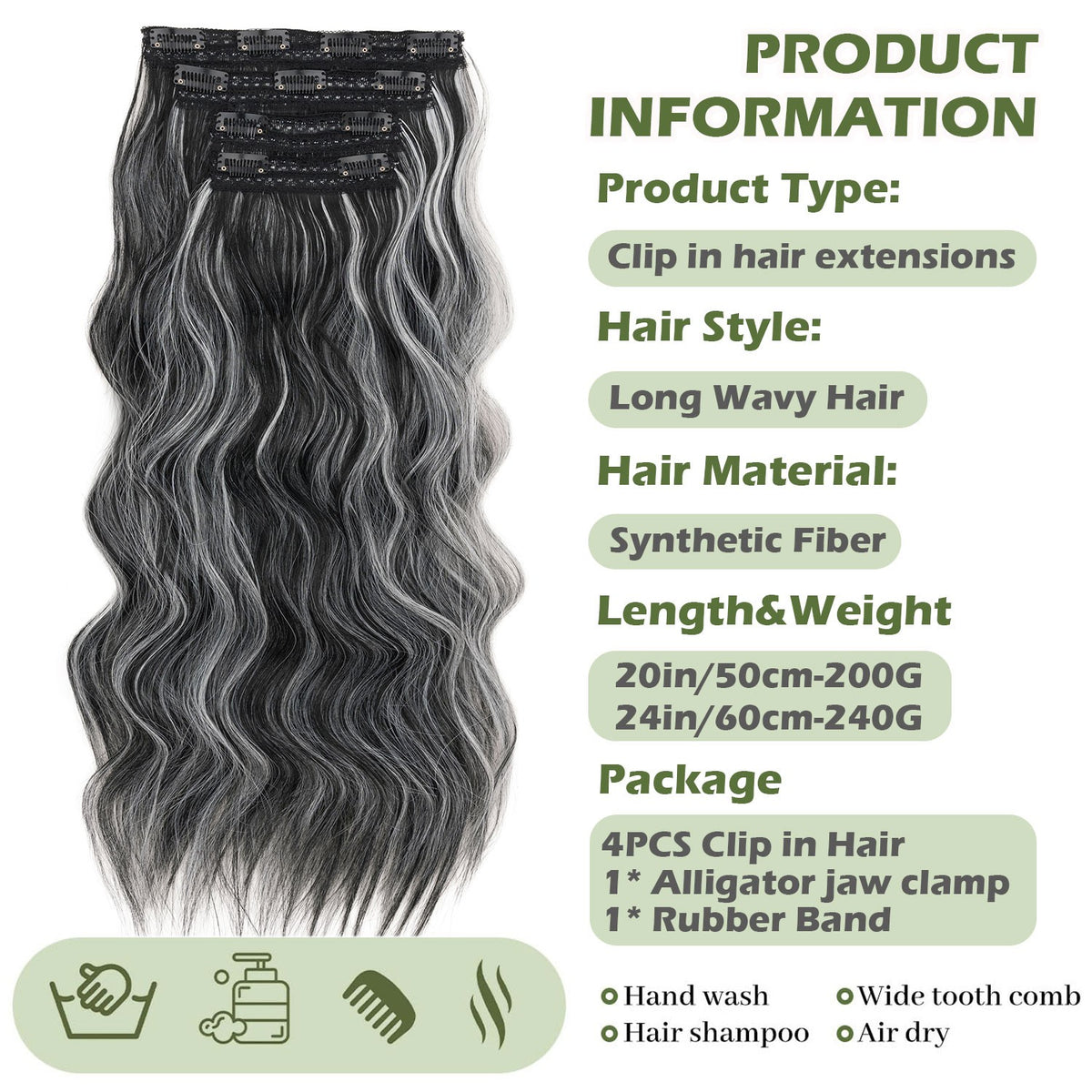 Clip-In Hair Extensions 4PCS Full Head 100% Human Hair, Various Lengths & Colors