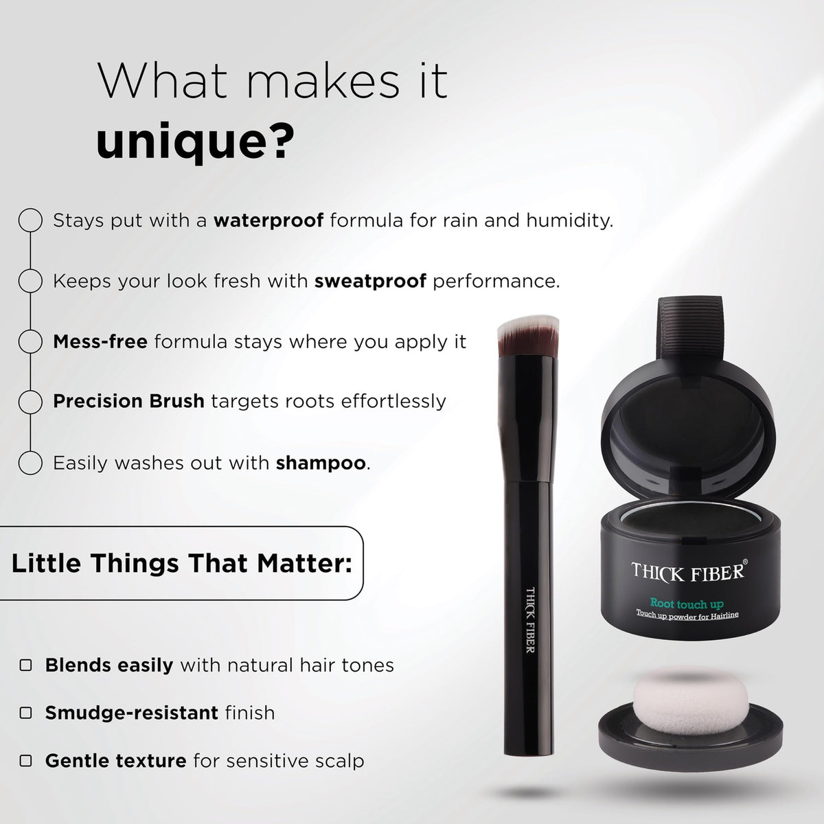 Water & Sweat Resistant Hair Loss Concealer Powder for Thinning Hair Women - Full Set with Brush & Mirror