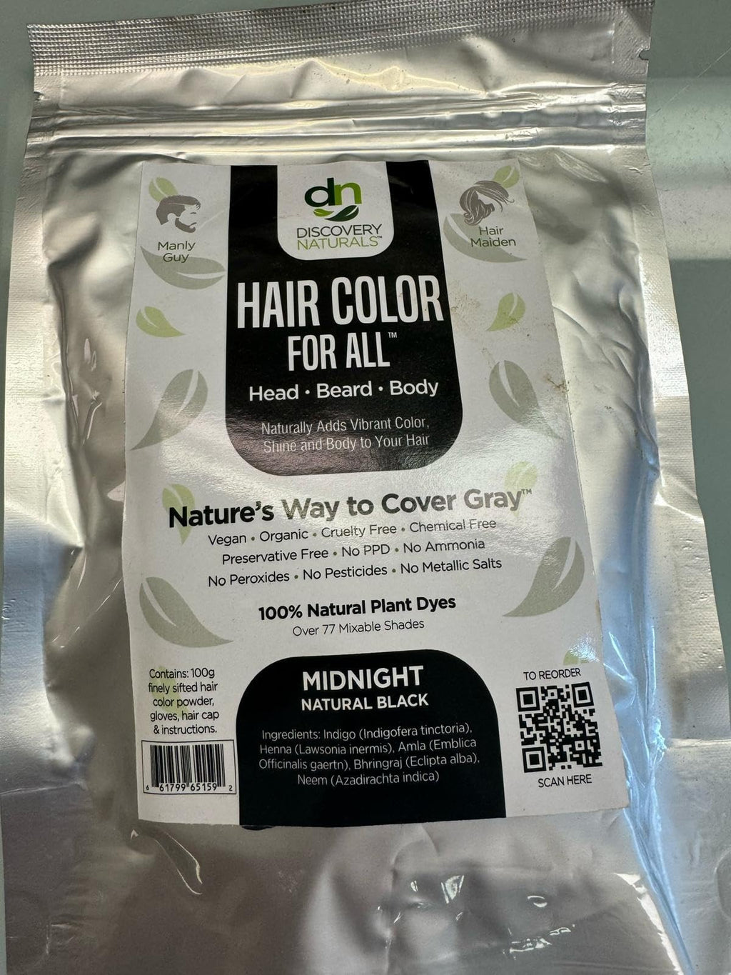 Natural Black Henna Hair Dye Kit for Gray Coverage & Herbal Color