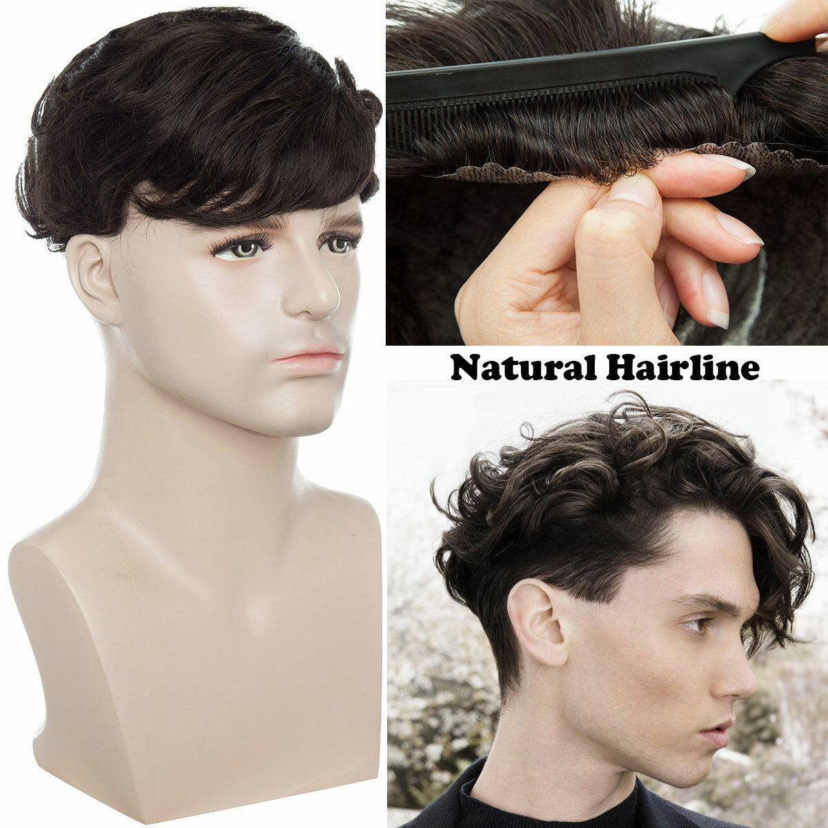 Men's Human Hair Toupee Wig Replacement System - Natural Look & Comfortable Fit