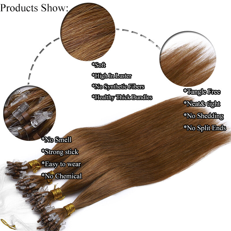 Micro Bead Hair Extensions - Remy Human Hair Micro Ring Loop Tips