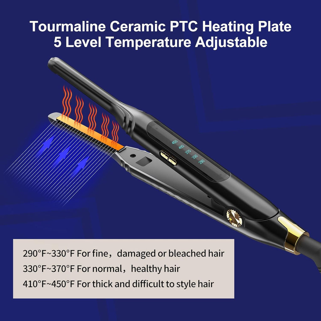 Mini Flat Iron for Short Hair - 3/10 Inch Skinny Hair Straightener with Adjustable Temp