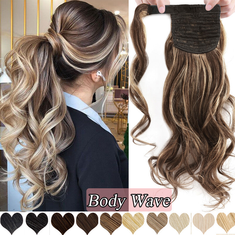 100% Human Hair Ponytail Extensions Clip-In Wrap Around Hairpiece
