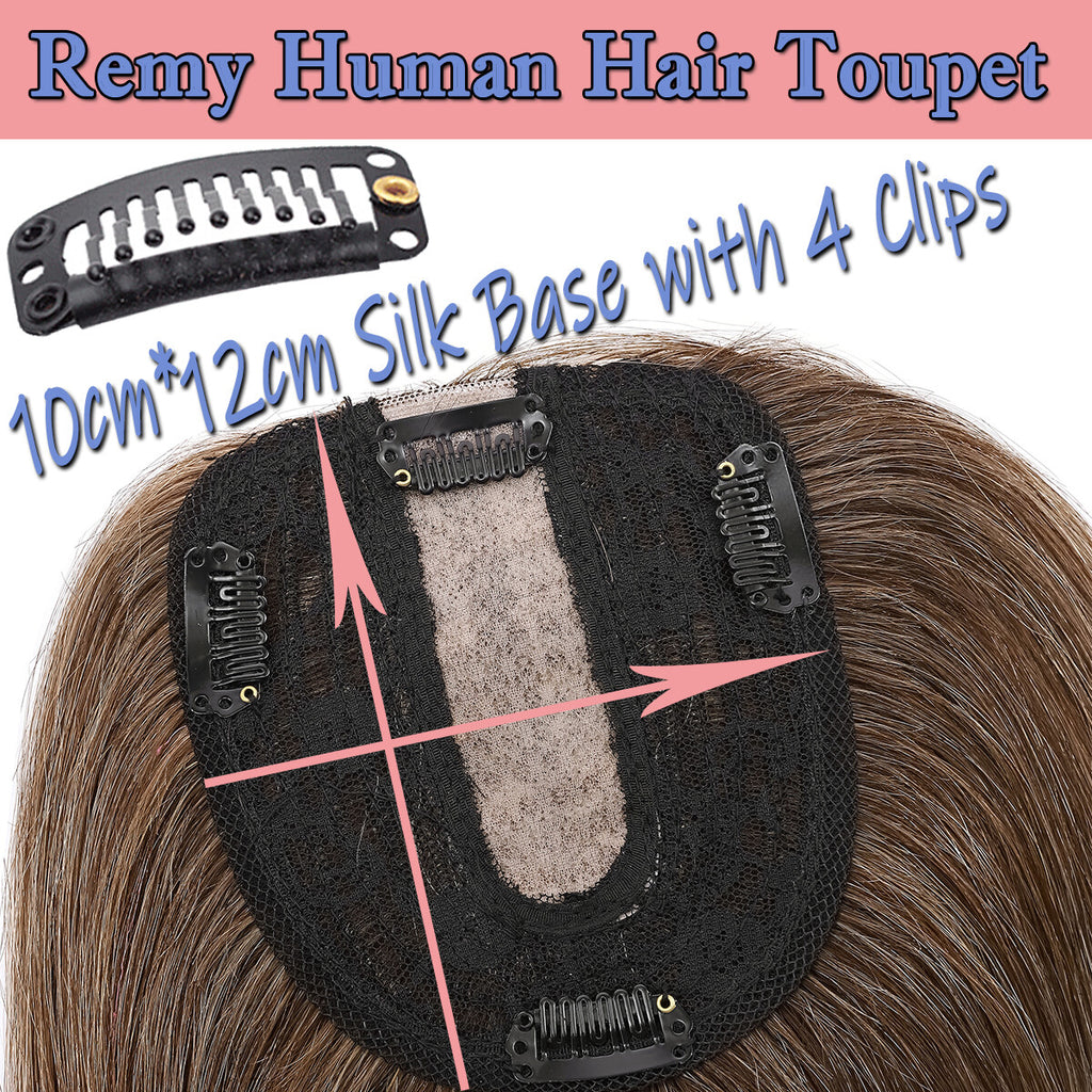 Remy Human Hair Topper with Silk Base for Women - Clip-In Volumizer
