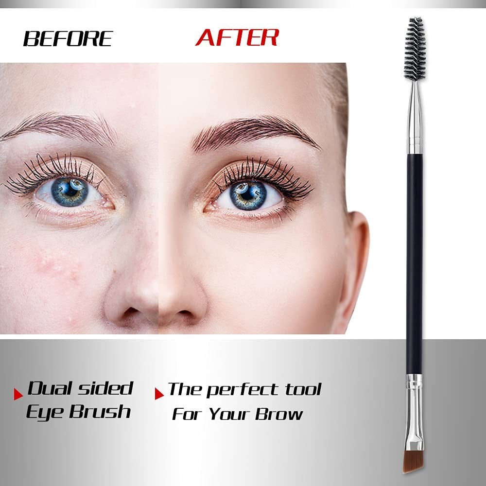 Angled Eyebrow Brush with Spoolie & Eyelash Comb 3-Pack - Professional Makeup Tools