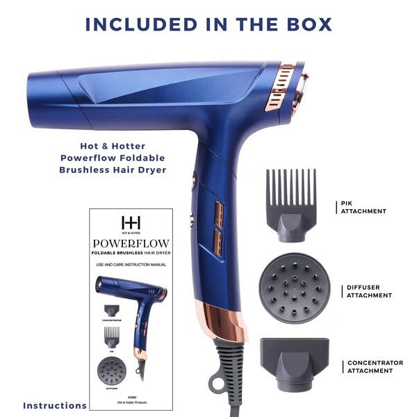 Foldable Brushless Hair Dryer with Ionic Technology - Fast Drying, Travel-Friendly