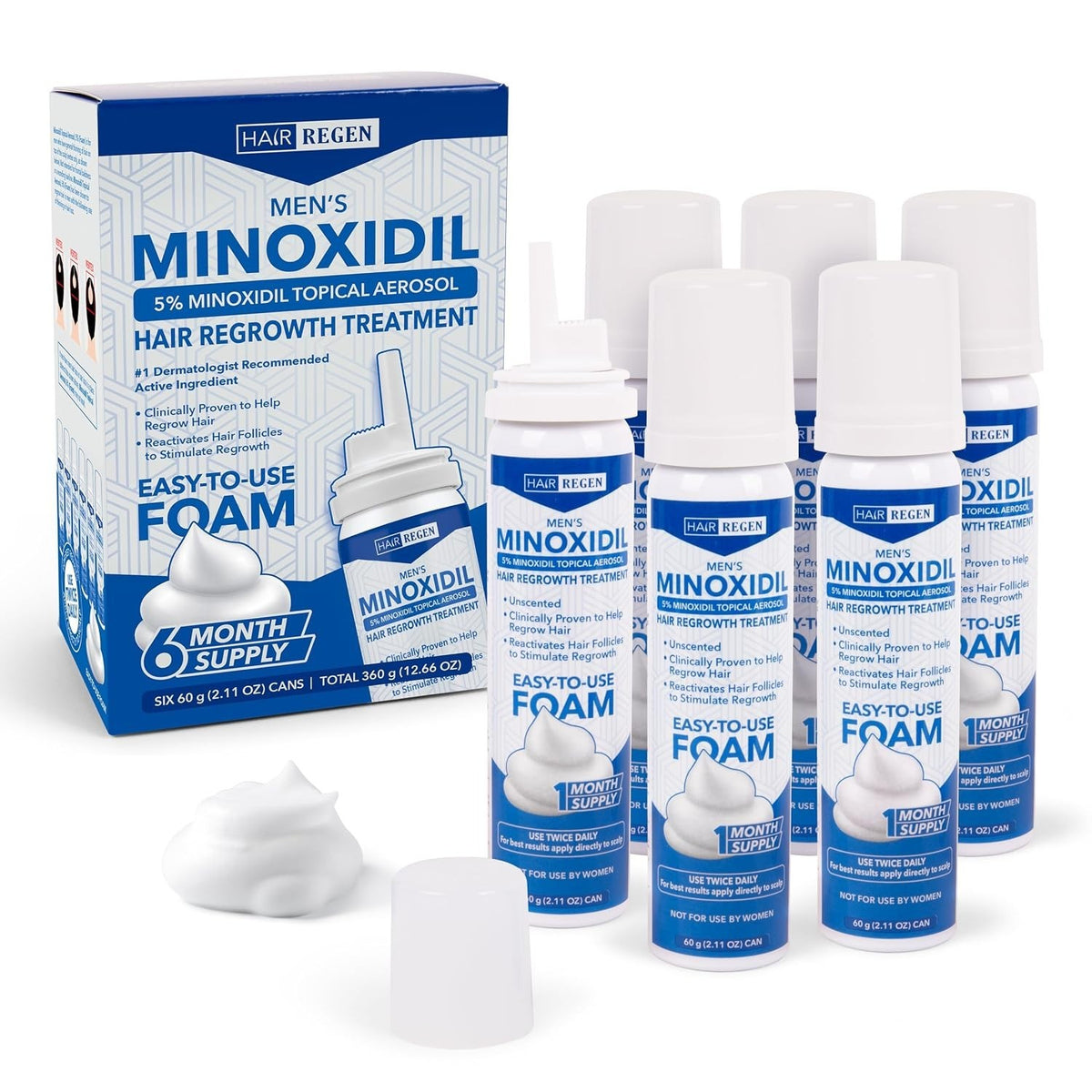 Men's 5% Minoxidil Foam Hair Regrowth Treatment for Thinning Hair