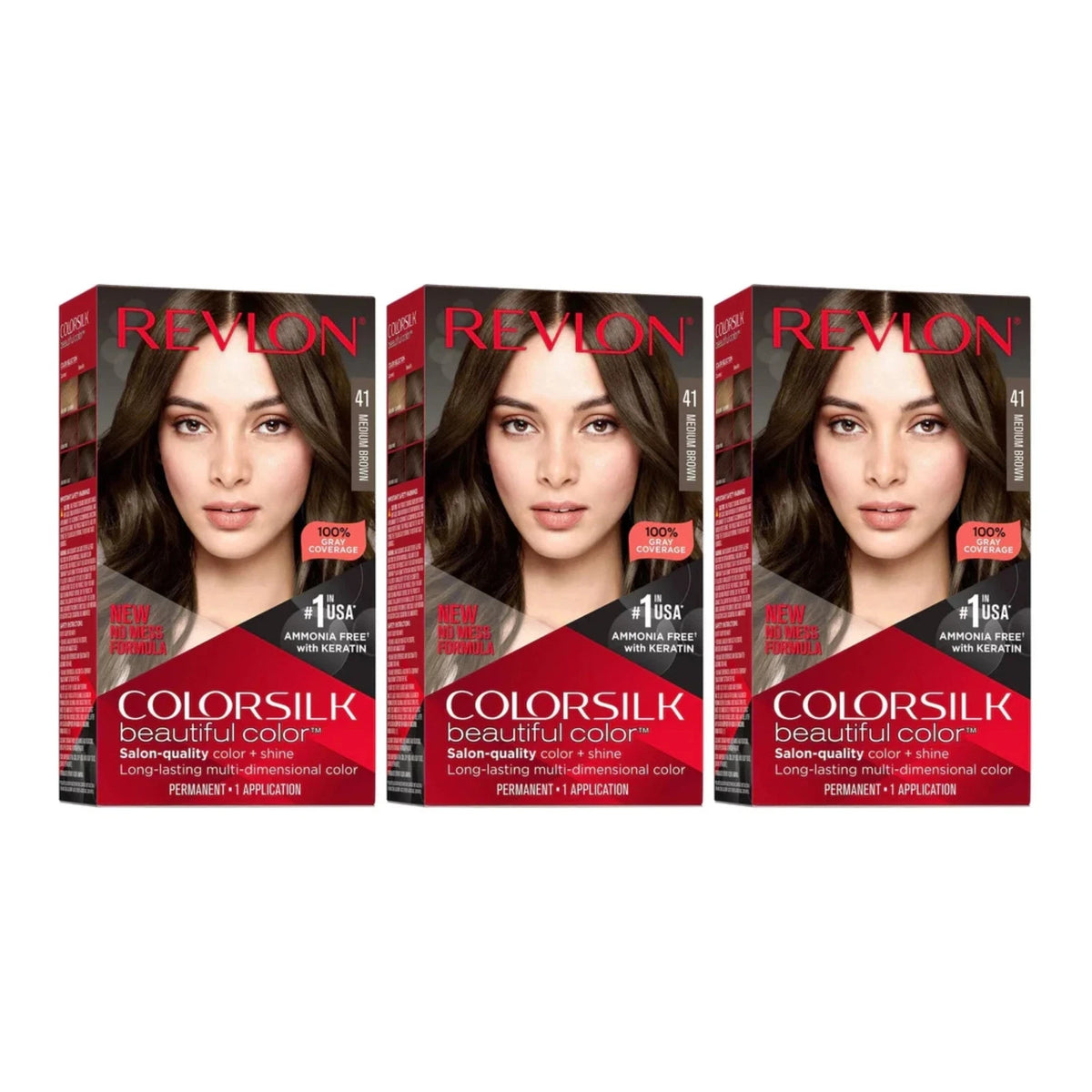 Revlon ColorSilk Permanent Hair Color #41 Medium Brown Pack of 3