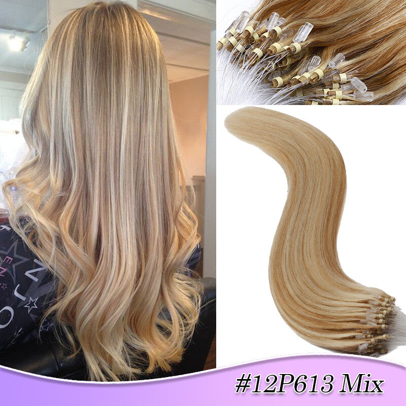 Micro Ring Human Hair Extensions - Remy Straight Microlink Beads, Multiple Lengths & Colors