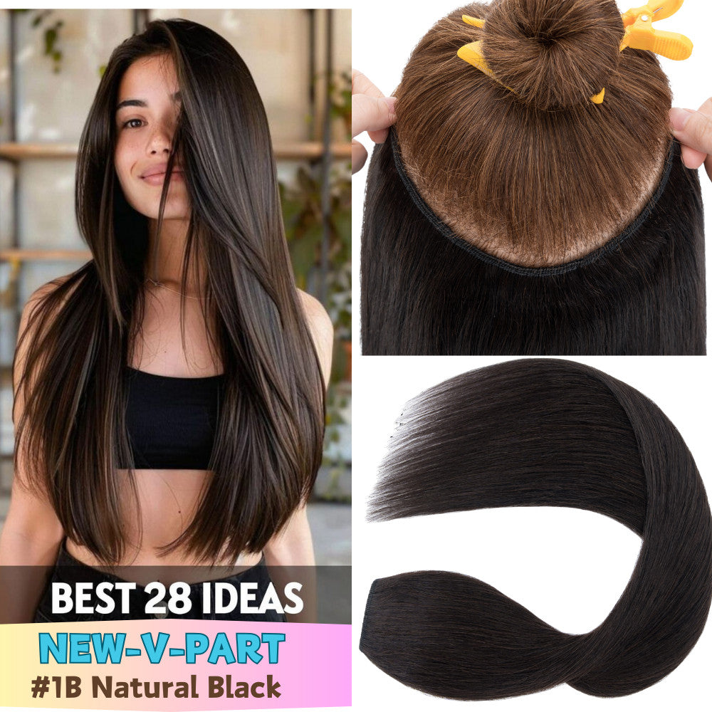 V Shape Clip-In Human Hair Extensions Full Head - Blonde, Remy Virgin