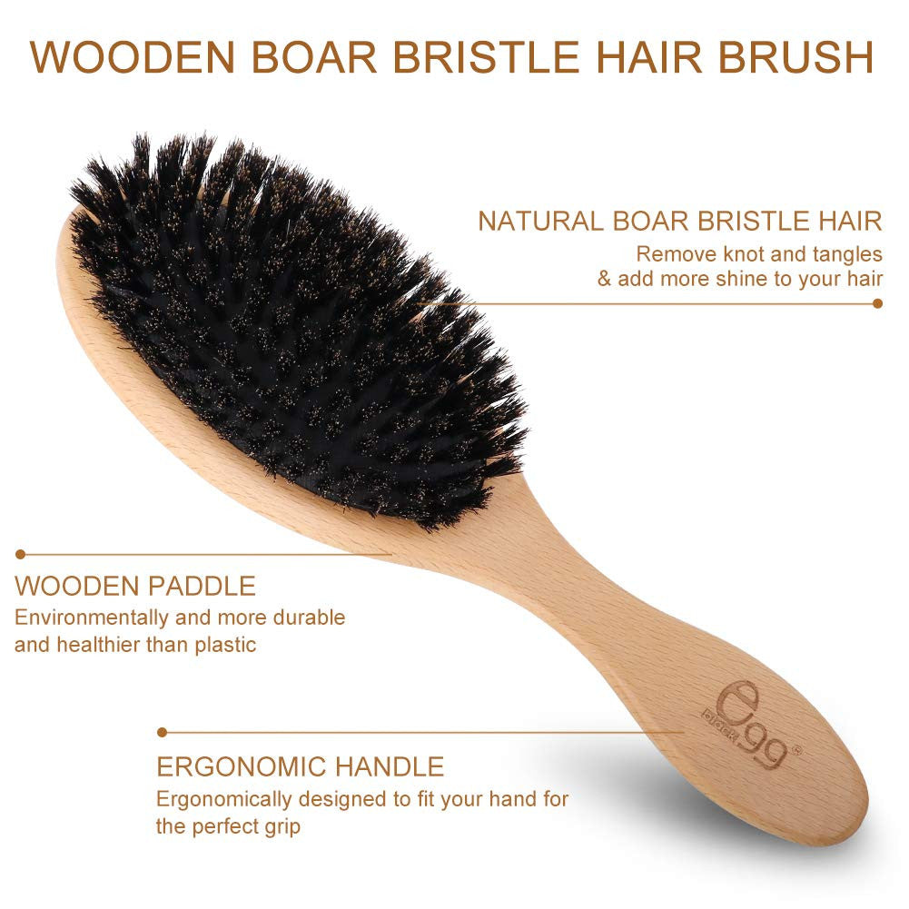 Boar Bristle Hair Brush for Women Men Kids Natural Wooden Handle