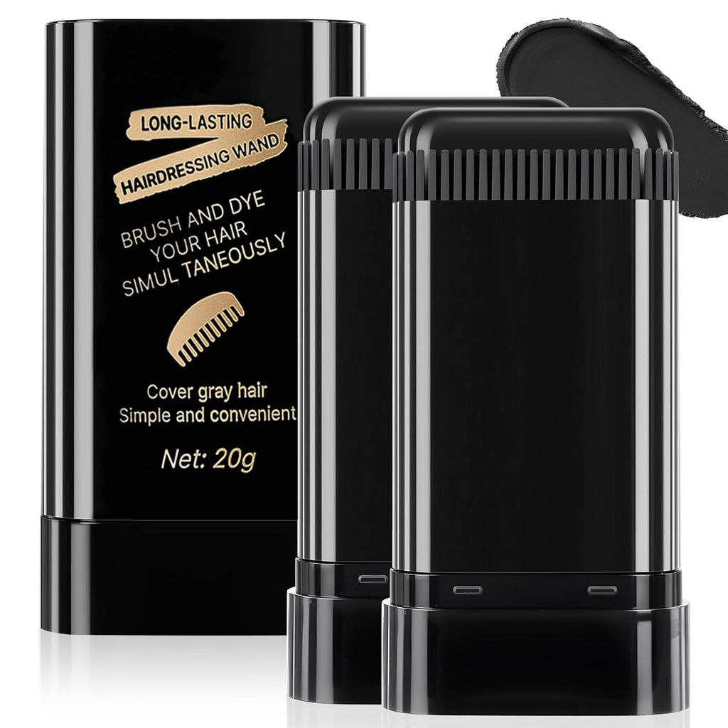 Root Touch-Up Hair Color Stick & Comb - Waterproof Black Dye for Gray Roots