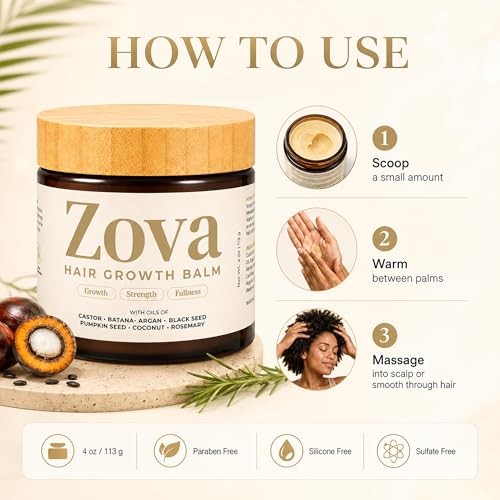 Hair Growth Balm with Castor, Argan, Rosemary Oil for Thicker, Healthier Hair