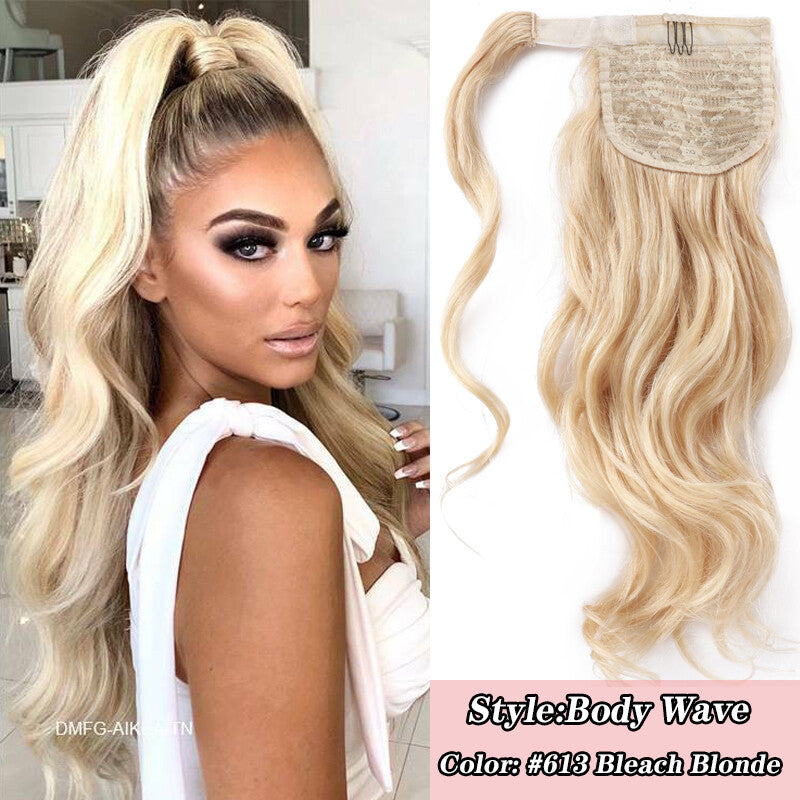 100% Human Hair Ponytail Extensions Clip-In Wrap Around Hairpiece