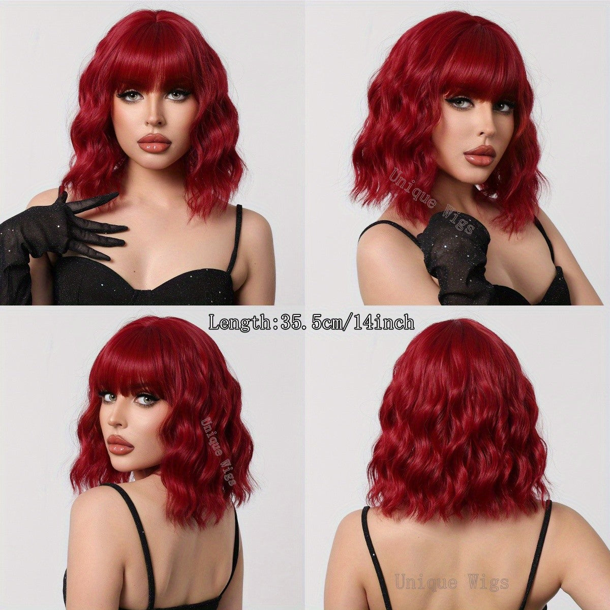 14in Colorful Short Wavy Bob Wig with Bangs Synthetic Hair for Cosplay & Fashion