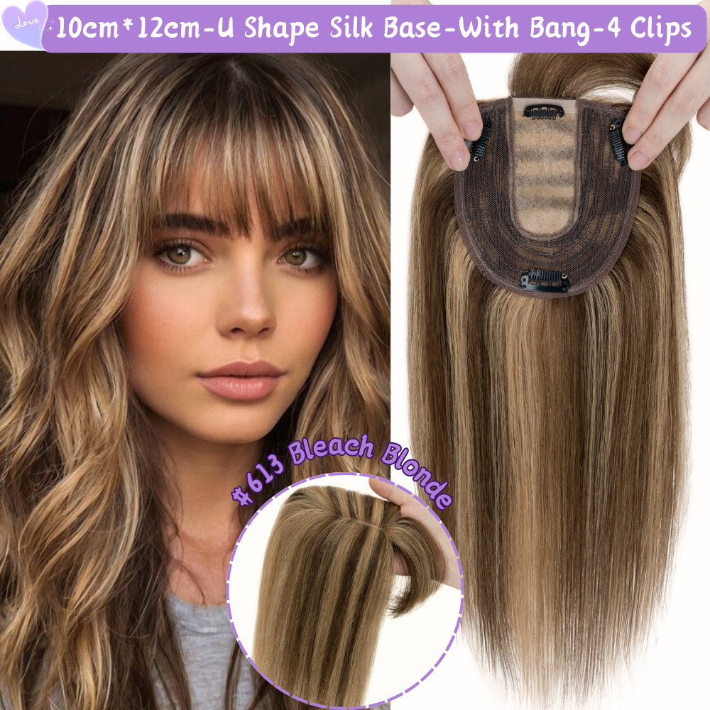 Clip-In Hair Topper for Women - Natural Remy Human Hair Wiglet with Lace/Silk Base