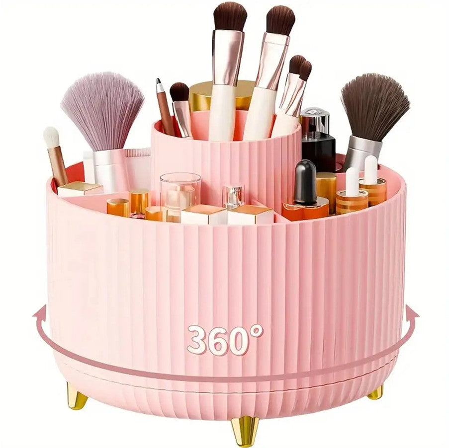 Rotating Makeup Organizer with 5 Compartments - 360° Plastic Cosmetic Holder