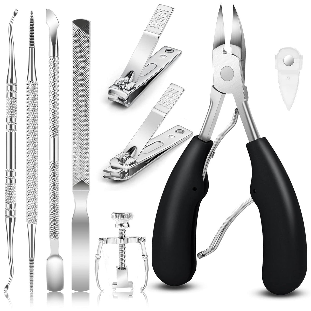12 Resistant Toenail Clippers for Ingrown Nail Care - Pedicure Tools Set