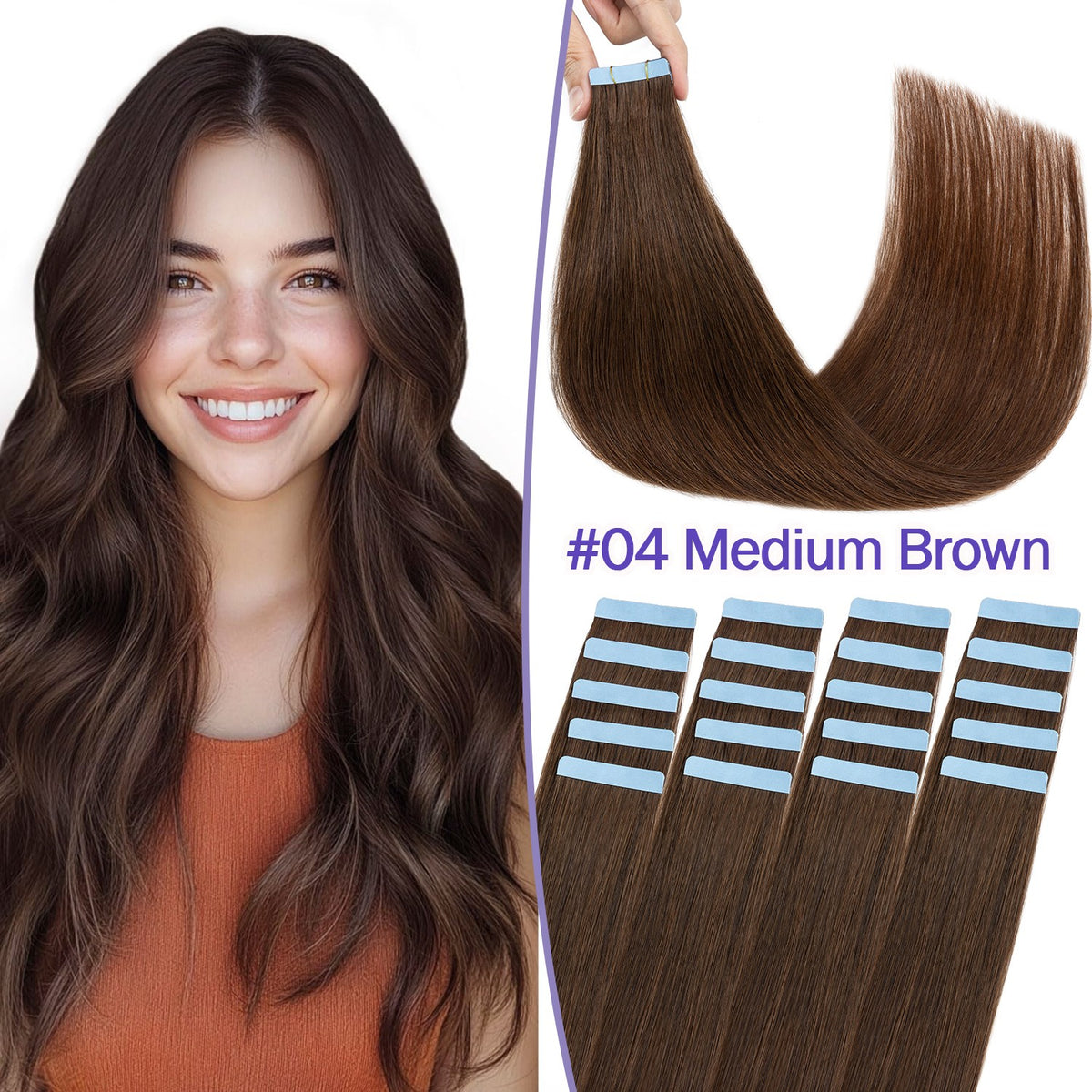Tape-In 100% Remy Human Hair Extensions Full Head Balayage Ombre