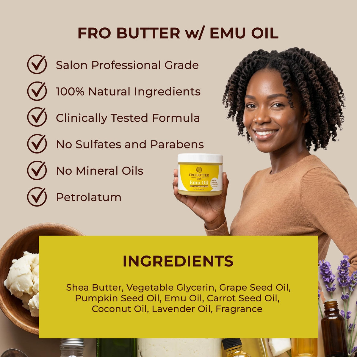 Emu Oil Hair Moisturizer for Curly Coils & Kinks - 8 Oz