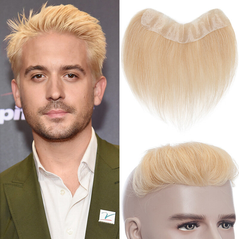 Men's Receding Hairline PU Hairpiece with Human Hair Toupee – Natural Look & Adjustable Fit