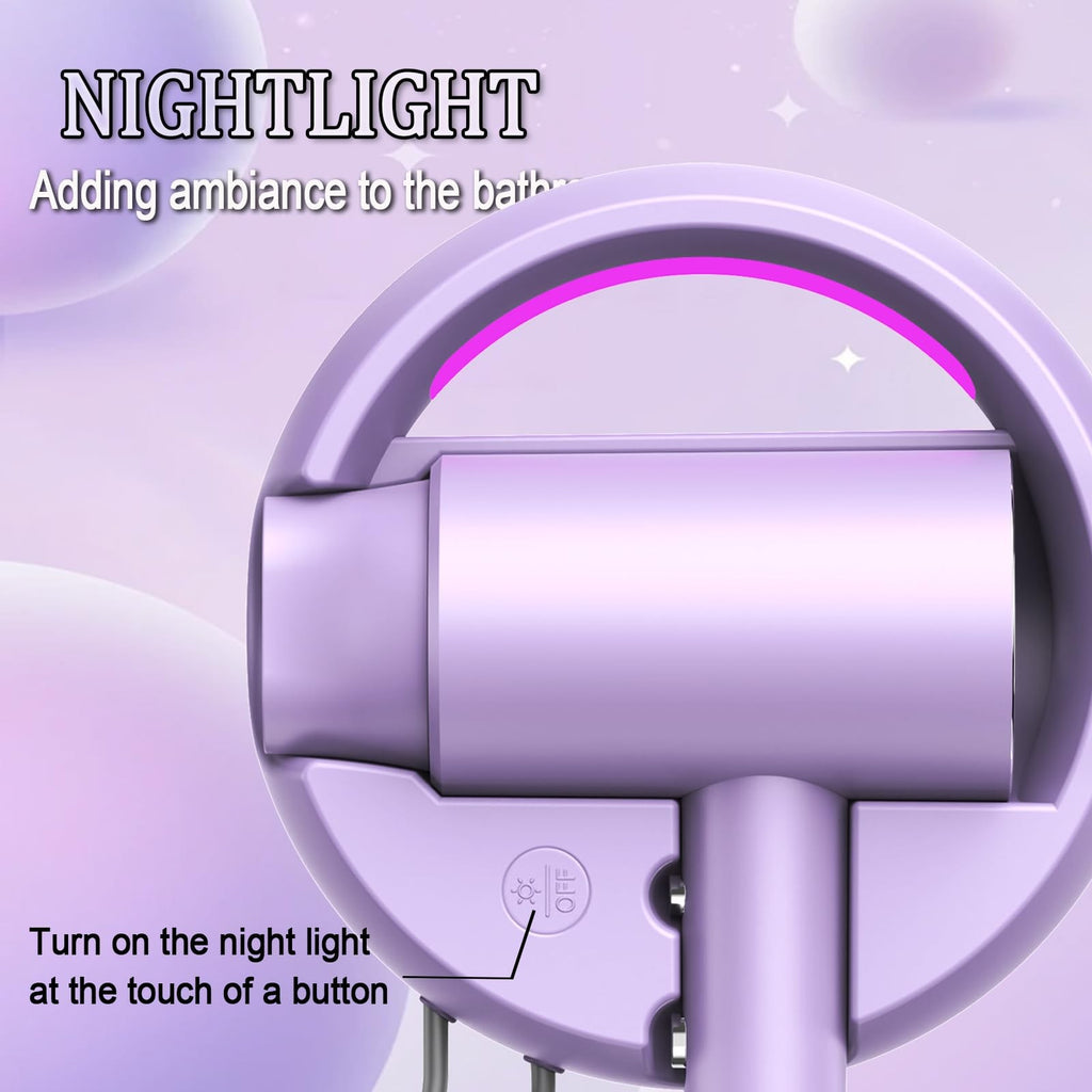 110V Wall-Mounted Hair Dryer with Night Light for Bathroom - Graphite Ash