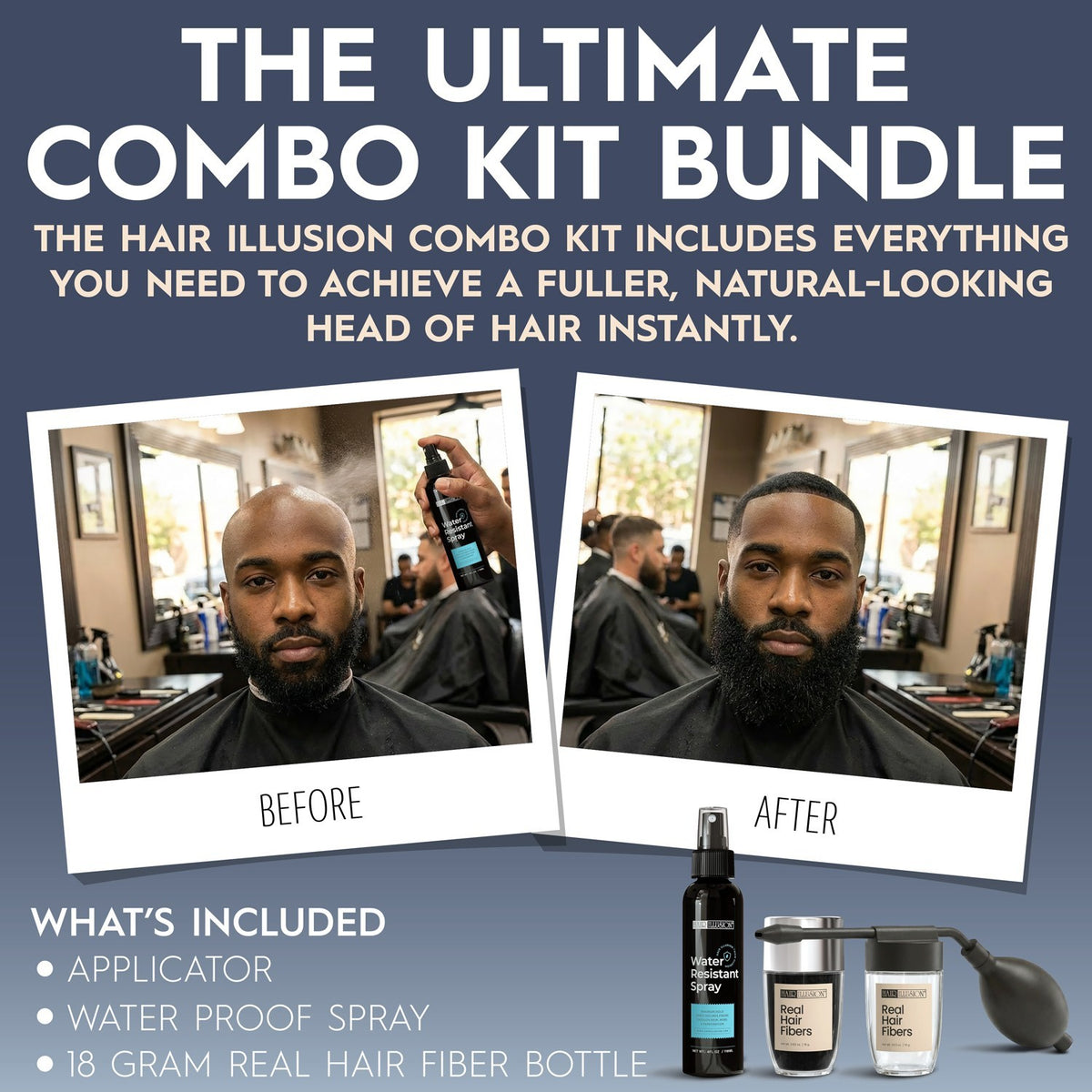 Hair Fibers Kit with Water-Resistant Spray for Thinning Hair - 18g Black