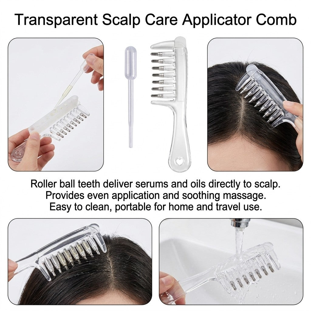 Hair Growth Scalp Oil Applicator Comb with Roller Ball Reusable Liquid Dispenser