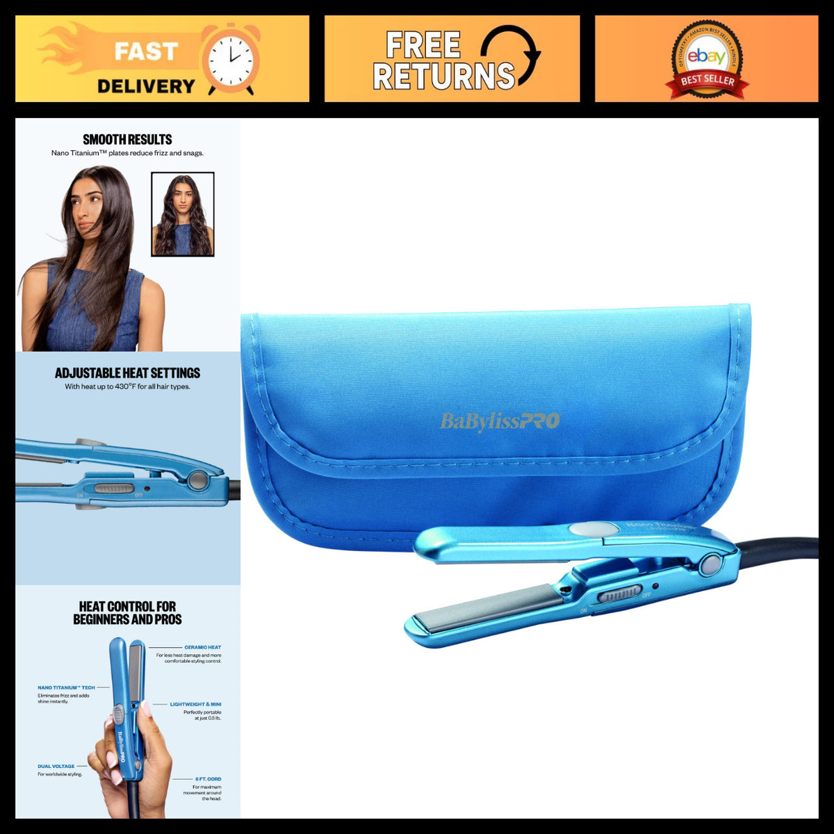 Mini Flat Iron Hair Straightener 0.5 Inch Nano Titanium Travel Styling Tool