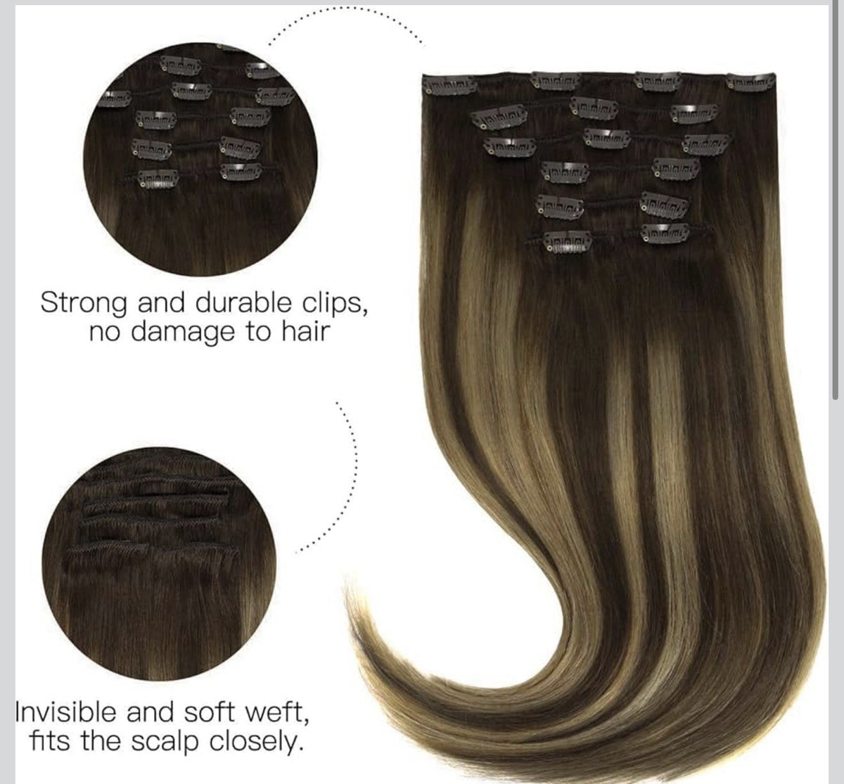 Balayage Human Hair Extensions 18 Inch Clip-In Natural Black to Blonde 7 Pack