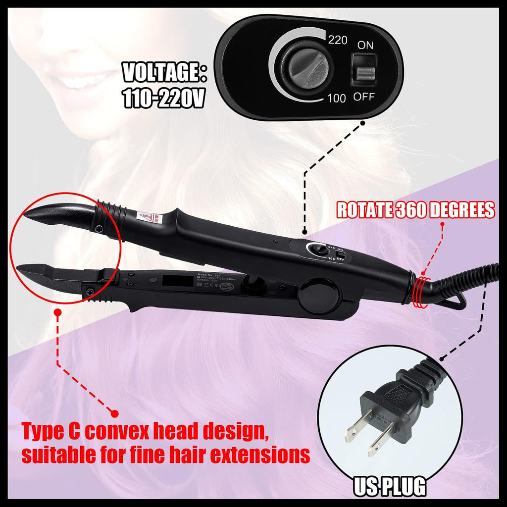 Keratin Hair Extension Kit with Heat Iron & Beads - DIY Hair Styling Set