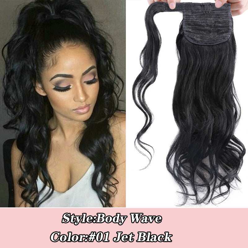 100% Human Hair Ponytail Extensions Clip-In Wrap Around Hairpiece