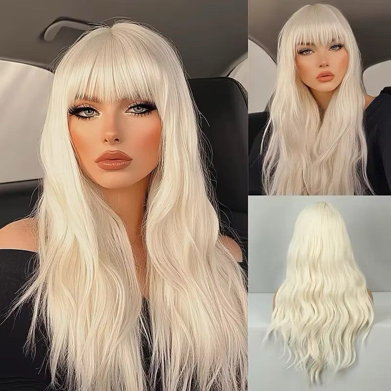 Long Wavy 28-Inch Halloween Costume Wig in Platinum Blonde & Gray