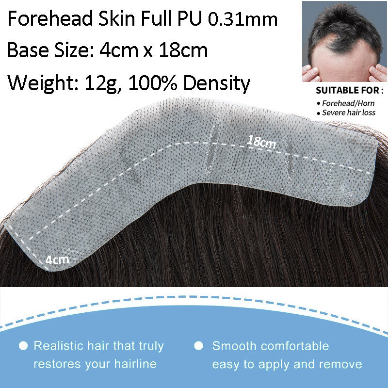 Mens Skin PU Front Hairpiece Toupee for Receding Hairline and Hair Loss