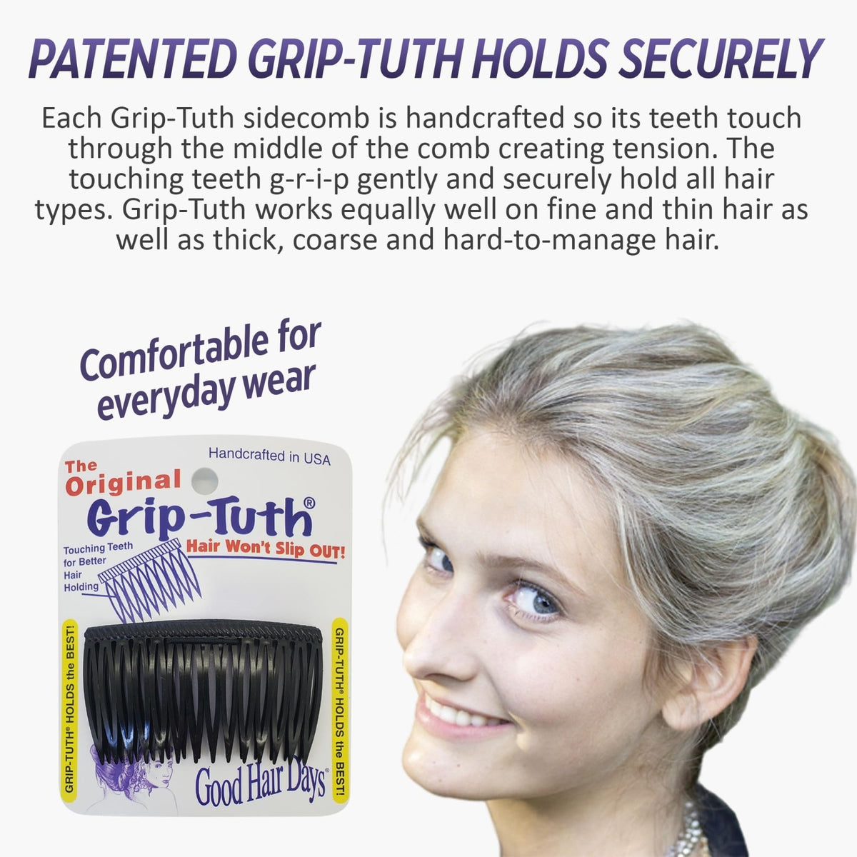 Shorty Hair Comb for Fine Thin Hair - Secure Grip, 3 1/4 Inches, 1 Pack
