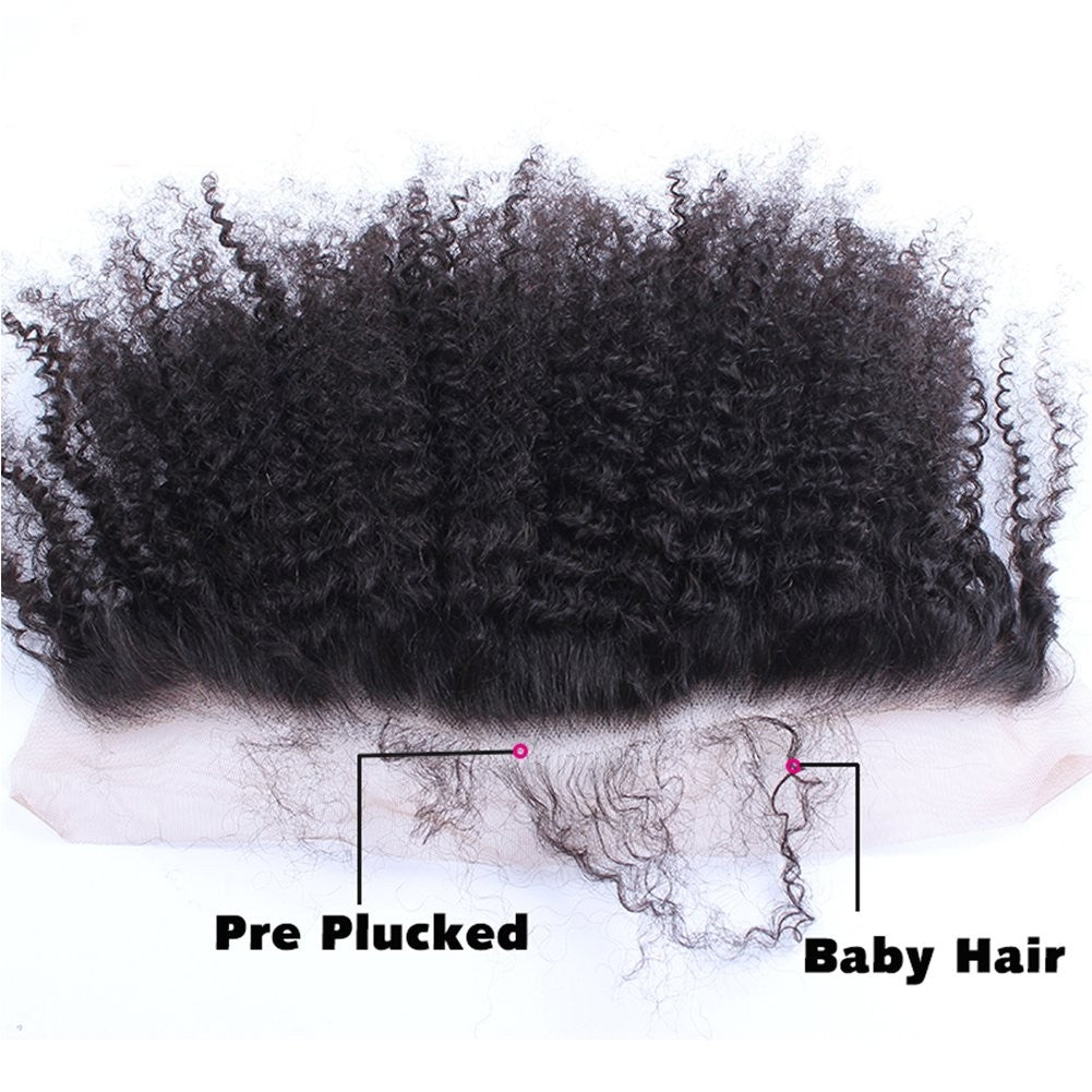 Kinky Curly Human Hair Lace Closure 13x4 Inch Afro Texture 8 Inch Black