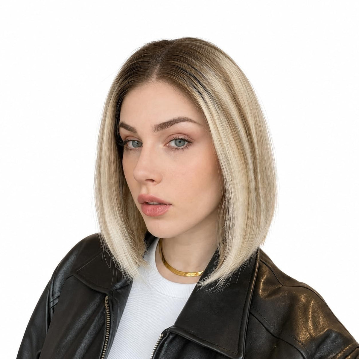 12 Inch Ombre Blonde Brown Human Hair Wig for Women - Short Lace Front Bob