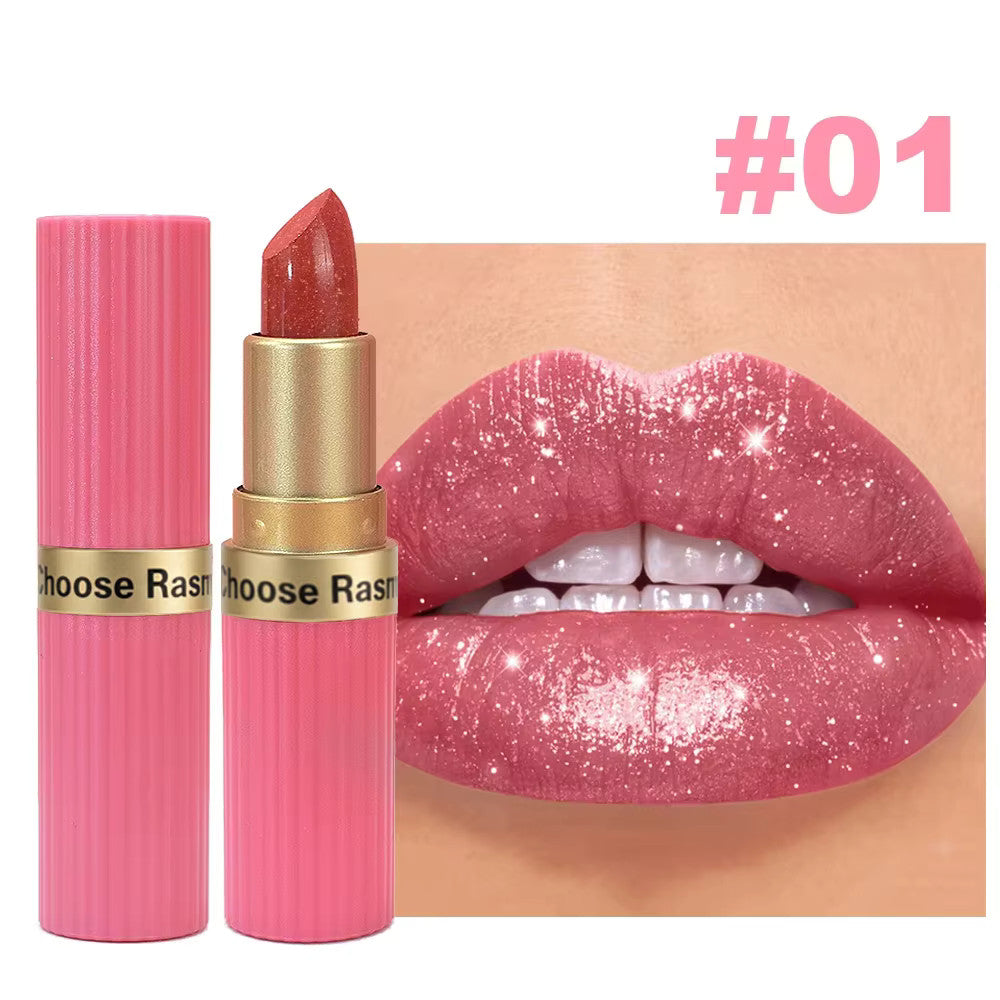 Pearlescent Pink Glitter Velvet Lipstick Waterproof Long Lasting Matte Lip Makeup