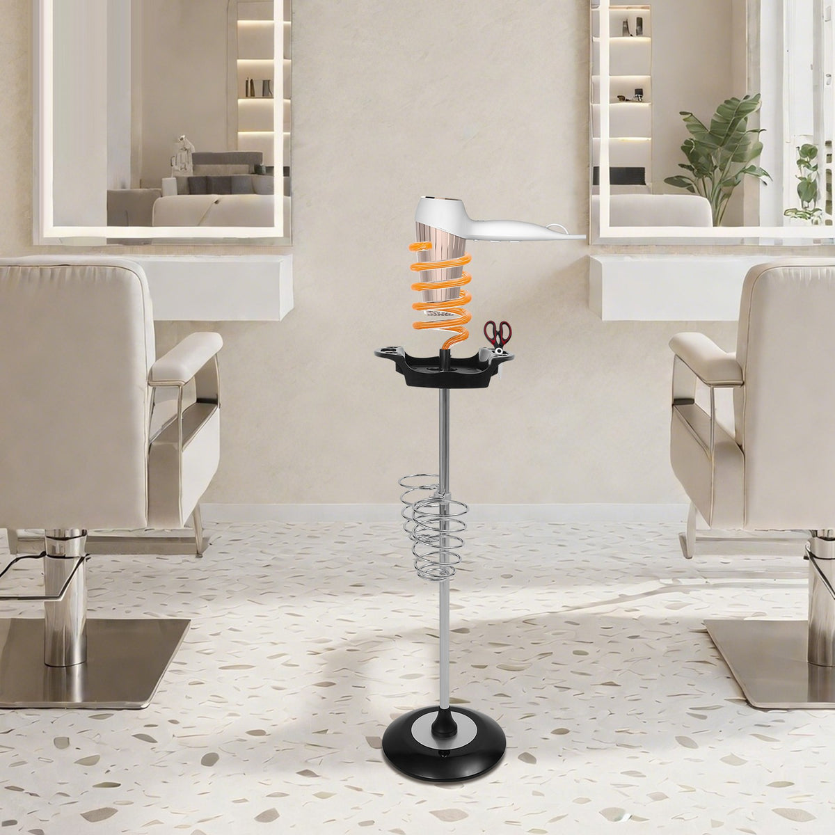 Hair Dryer Stand with Tray and Spiral Holder – Stylish Organizer for Styling Tools