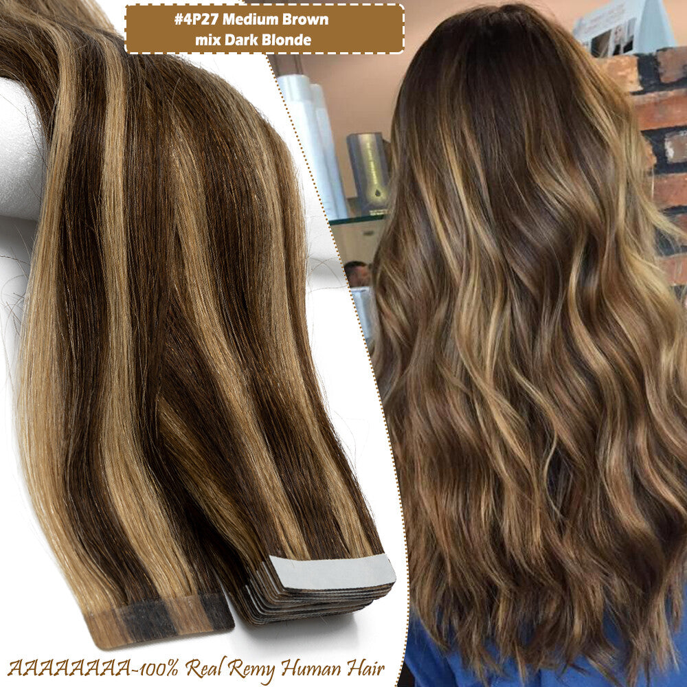 60PCS Tape-In Human Hair Extensions Skin Weft Straight 150g - Thick & Natural