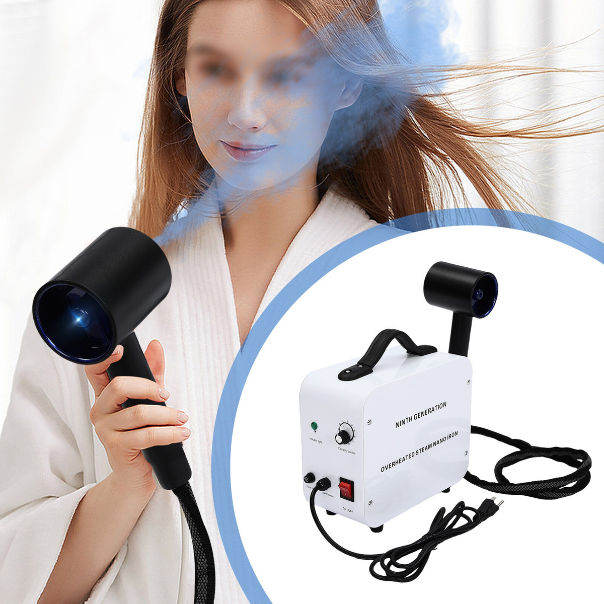 Nano Hair Steamer Spray Machine 1200W Blue Light Color Processor Salon Beauty