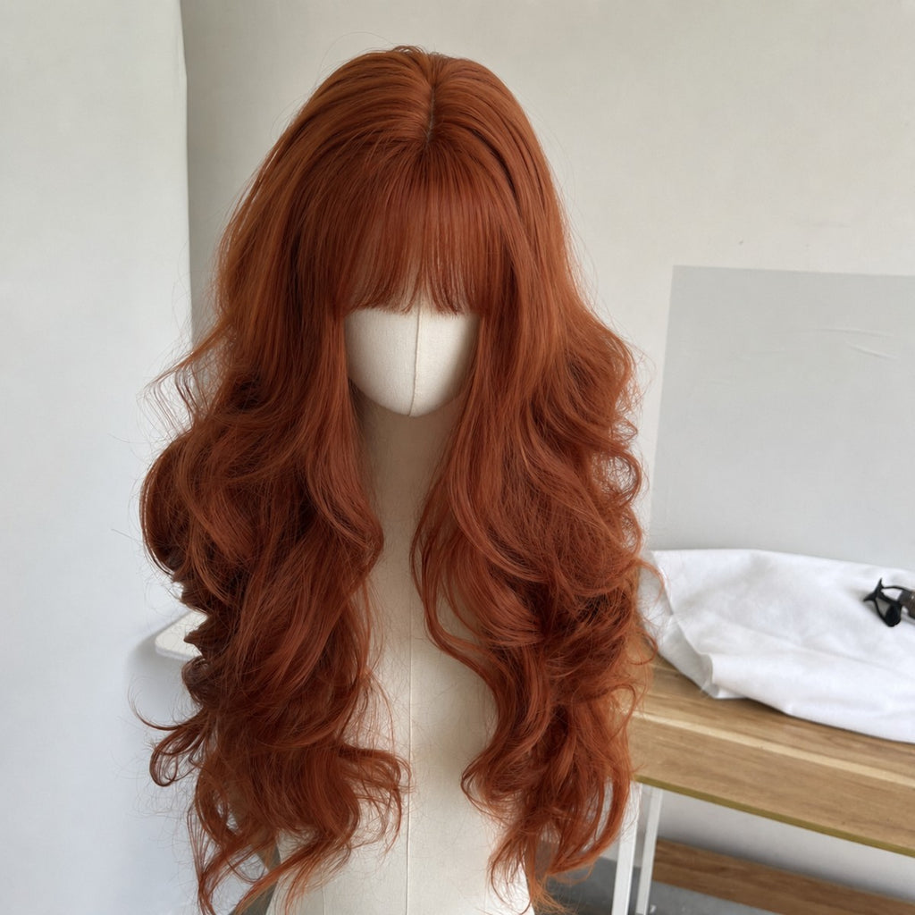 Red Long Wavy Synthetic Hair Wig with Bangs - Heat Resistant Dress Up Hairpiece