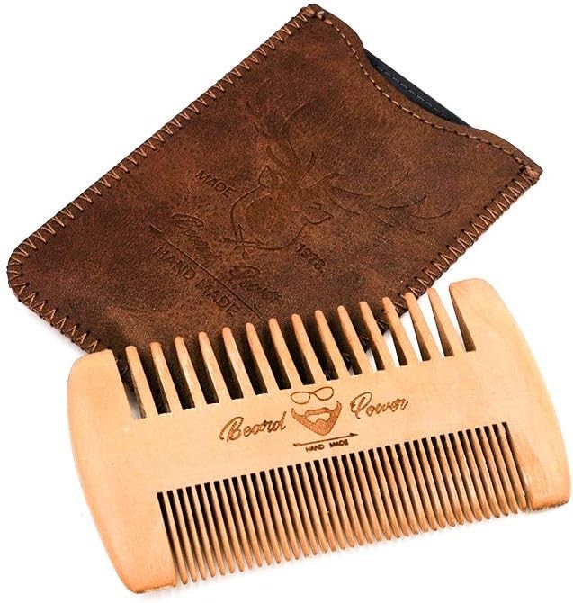 Wooden Beard Comb with Travel Case for Men - Natural Bamboo Grooming Kit