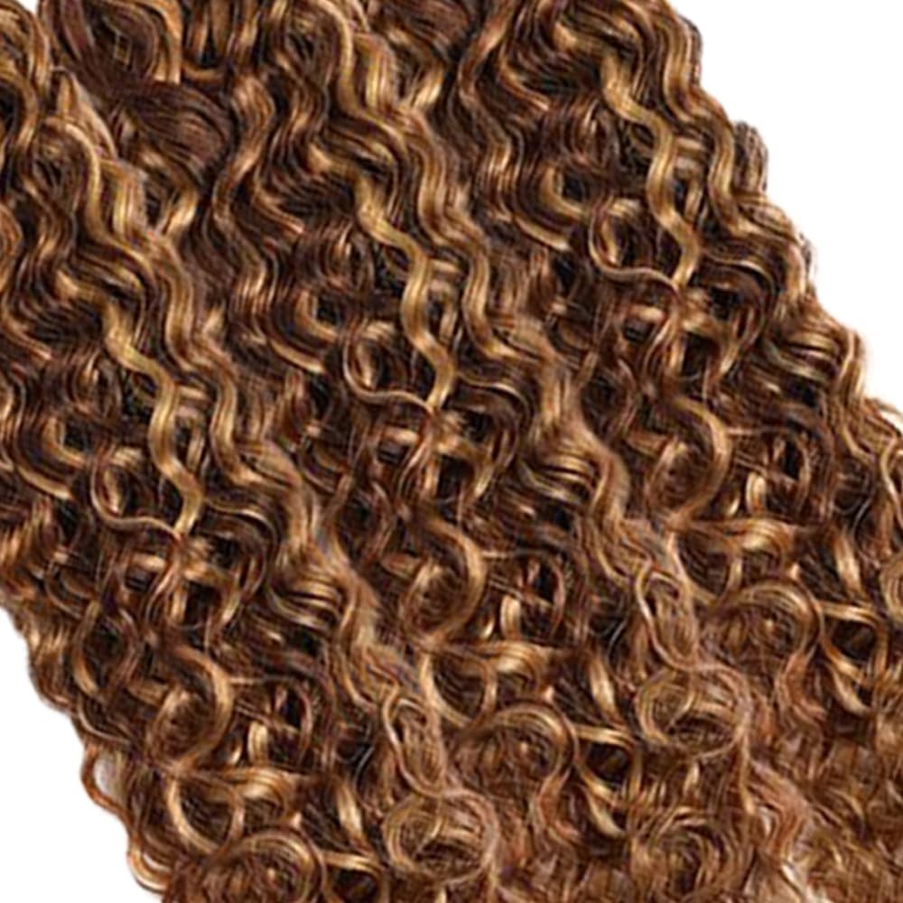 Human Hair Extensions 14-18 Inch Brown & Blonde Water Wave Bundles 3 Pack