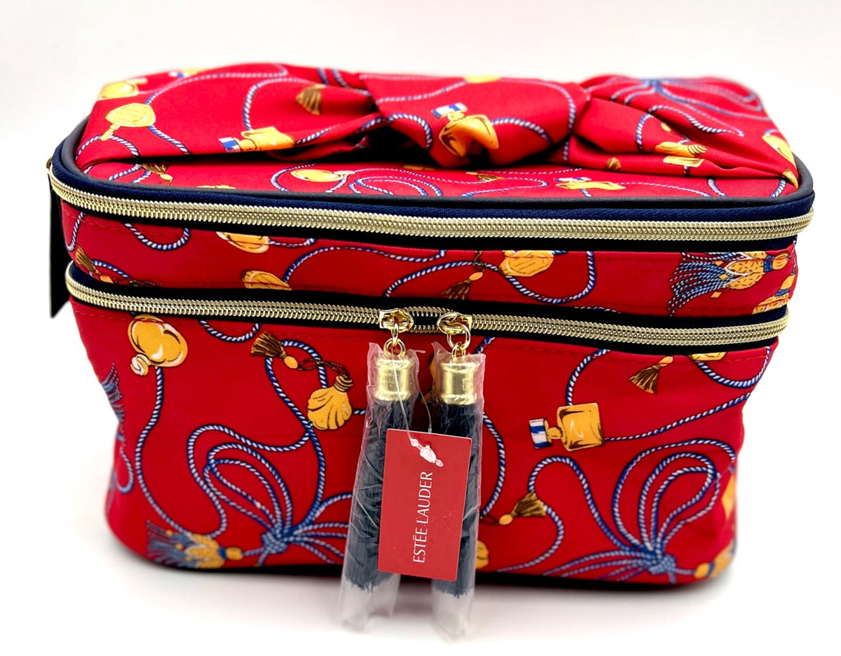 Double Layer Makeup Train Case with Handle & Built-in Mirror