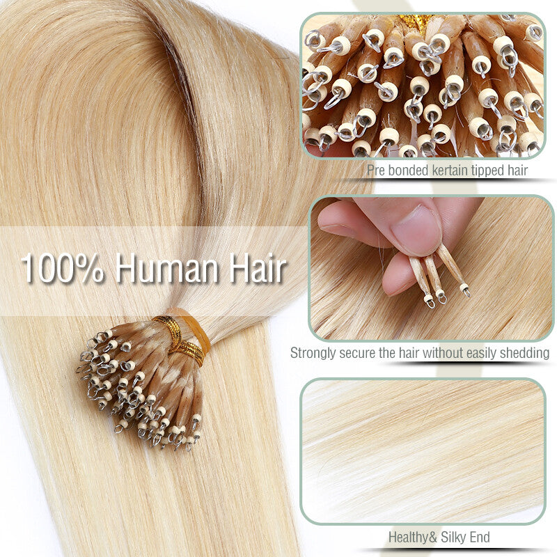 Nano Ring Hair Extensions Human Hair Micro Loop Beads 100% Remy Hair