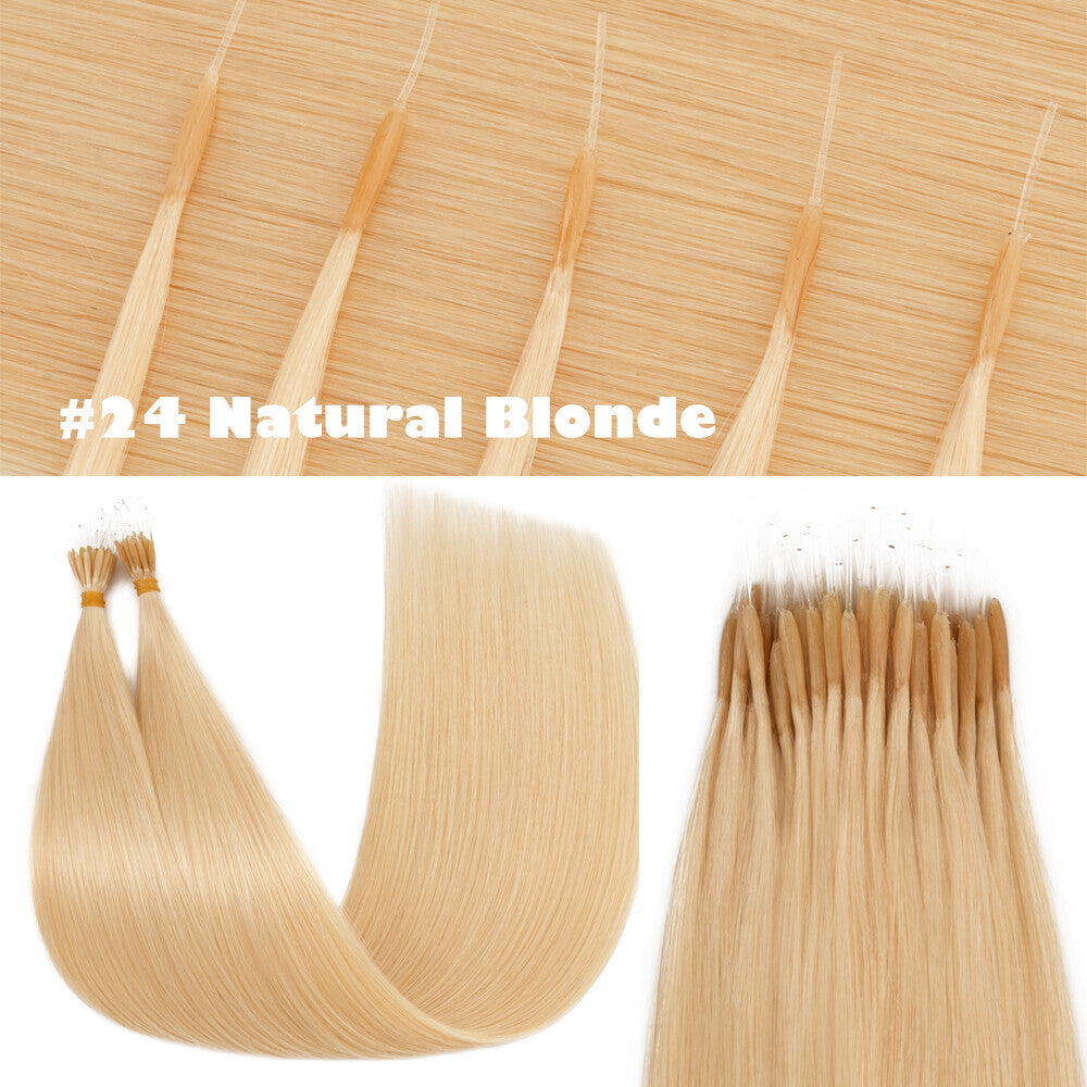 150Pcs Thick Remy Human Hair Extensions Nano Ring Micro Loop Beads - Multiple Colors & Lengths