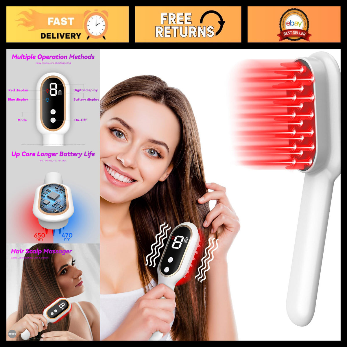 3-in-1 Scalp Massager Brush for Hair Care - Portable Waterproof Stimulator