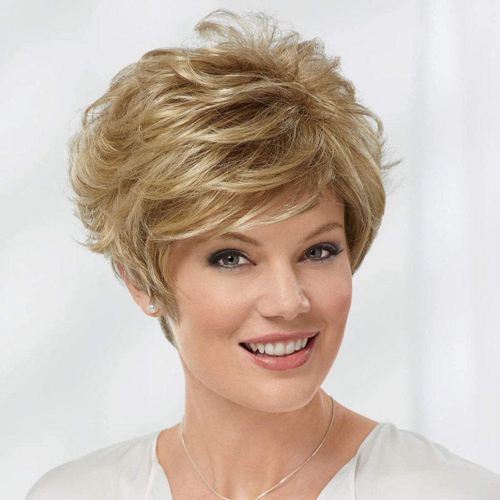 Voluminous Short Synthetic Wig with Wavy Layers and Bangs – Multiple Colors